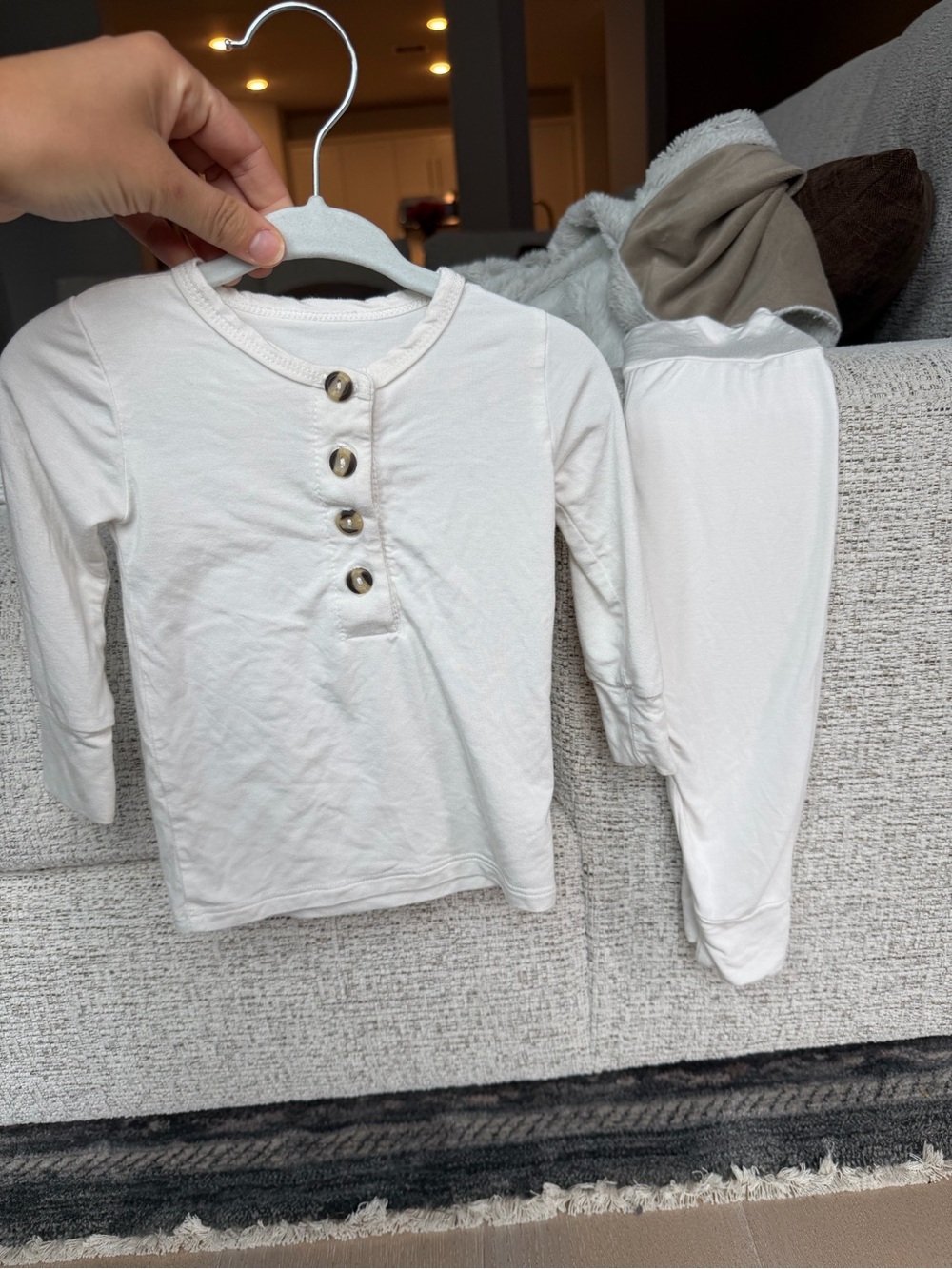 Lou Lou & Company White Long Sleeve Henley Top and Pants Matching Set
